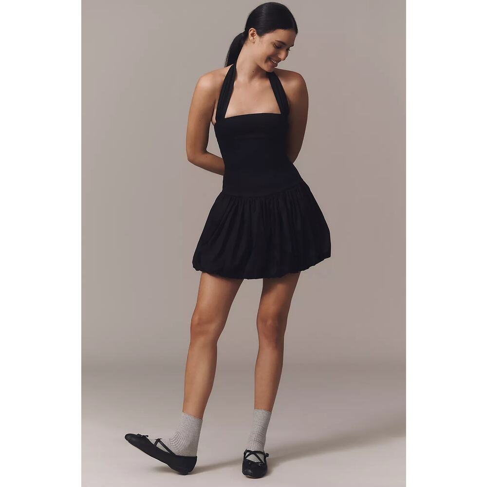 NWT Anthropologie x Delfi Collective Halter Bubble Mini Dress $298 LARGE Black - Picture 4 of 6